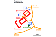 Skizze: Lageplan Walderlebniszentrum; Genaue Beschreibung neben Skizze